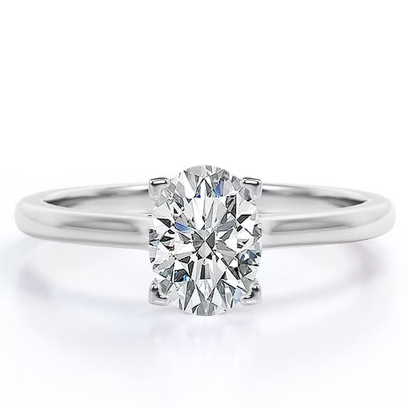JeenMata Enchanting Prong 4 Carat Oval Cut Solitaire Engagement Ring in 18K White Gold Plating for Women