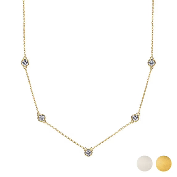 JeenMata 1 Carat Lab Grown Diamond Five Stone Bezel Station Necklaces - in 18K Yellow Gold Plating Necklace for Women, Female, Adult