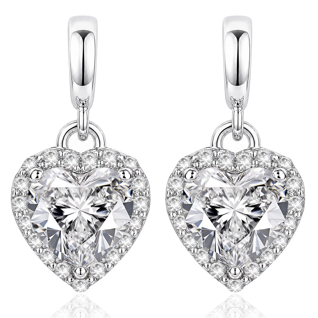 JeenMata Forever Heart 1.25 Carat - Moissanite - April Earrings in 18K White Gold Plating over Silver