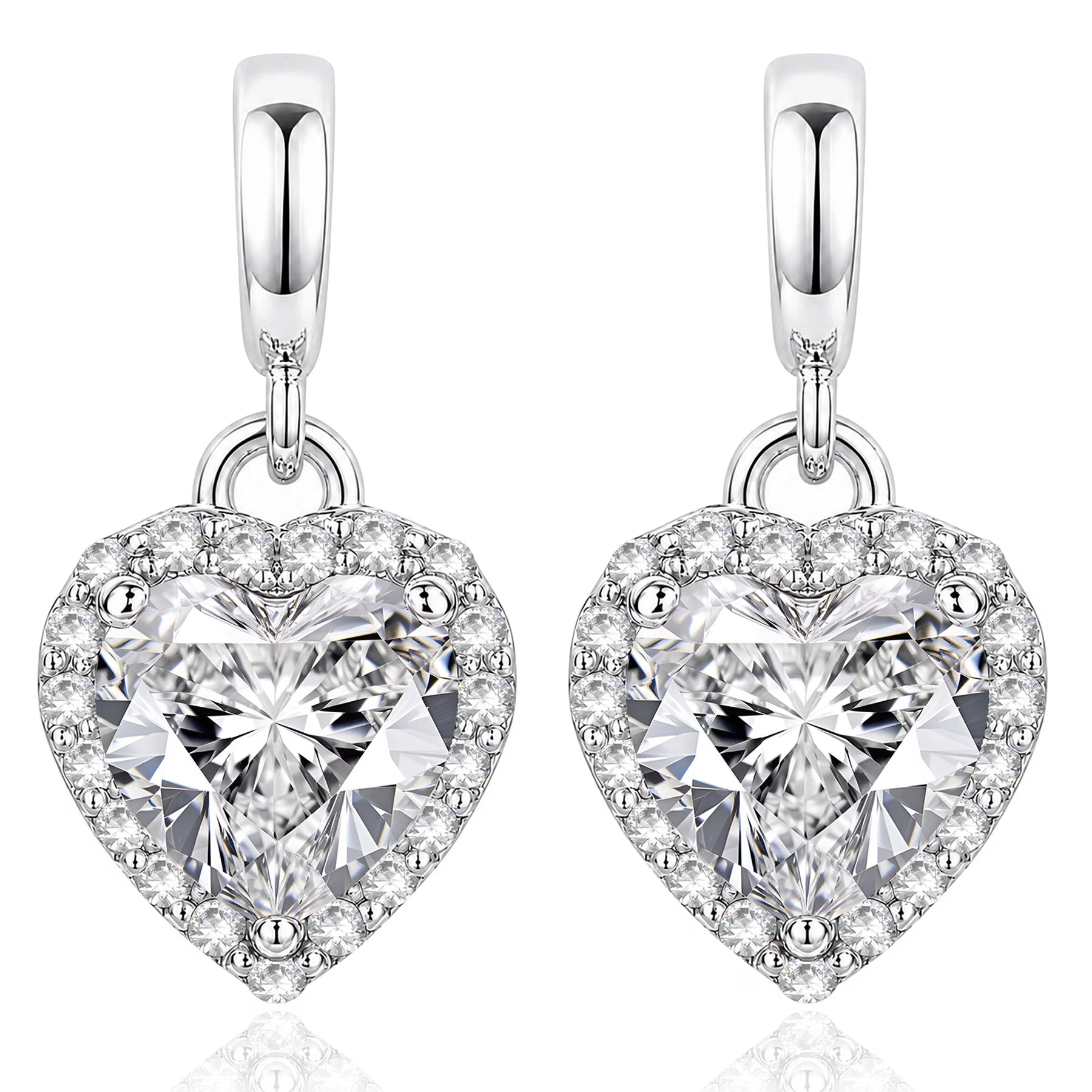 JeenMata Forever Heart 1.25 Carat - Moissanite - April Earrings in 18K White Gold Plating over Silver
