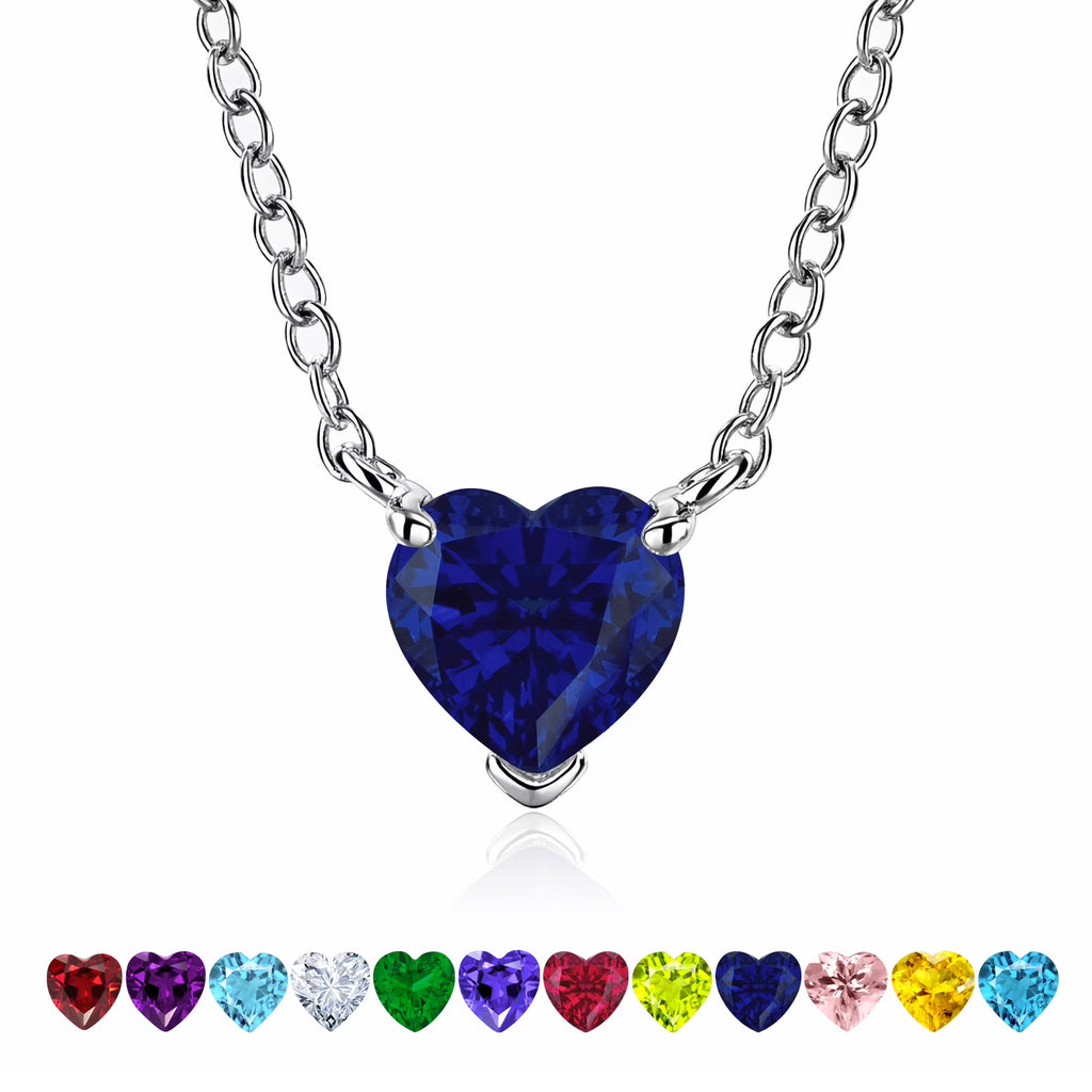 JeenMata Gorgeous 2 Carat Heart Cut - Royal Blue Sapphire - September Birthstone Pendant Necklace in 18K White Gold Plating for Women