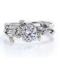 JeenMata Half Carat Round Lab Grown Diamond Bridal Set - Leaf and Vine Diamond Wedding Ring Set - 10k White Gold