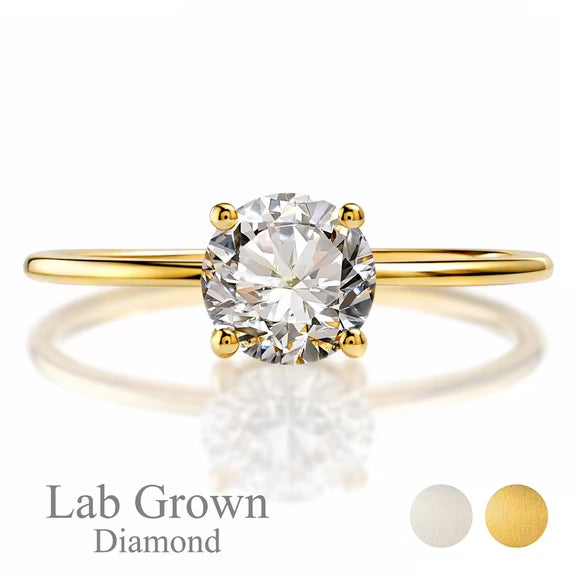 JeenMata Lab Grown Diamond 1 Carat Round Cut Solitaire Engagement Ring in Real Solid 10K White Gold for Women, Gift for Her, Female, Girlfriend