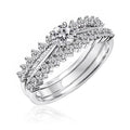JeenMata 1 Carat Lab Grown Diamond Round Cut Trio Wedding Set - Solitaire Engagement Rings Set with Double Band in 18K White Gold Plating for Women's Ring Jewelry