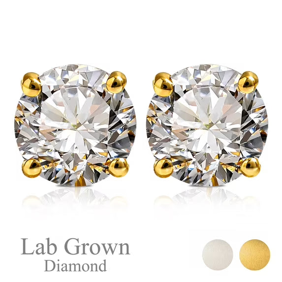 JeenMata Lab Grown Diamond Earrings 1 Carat Round Cut Real Solid 10K White Gold Solitaire Studs for Women