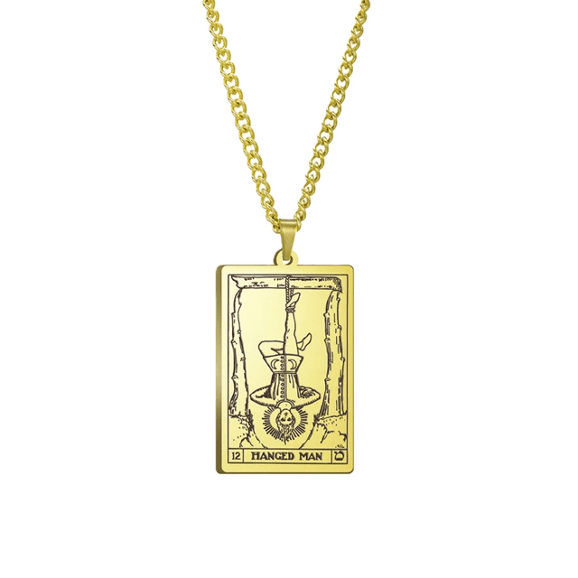 JeenMata Tarot Necklace - The Hanged Man - Customized Tarot Pendant Jewelry for Unisex in Yellow Gold Plated
