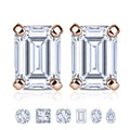 JeenMata Minimalist 0.5 Carat Emerald Cut Moissanite Solitaire Stud Earrings in 18k Rose Gold Plating for Women