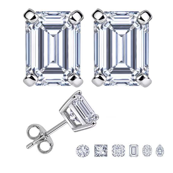 JeenMata 0.5 Carat Emerald Solitaire Moissanite Stud Earrings for Women, Earrings for Men, 18K White Gold Plated, Hypoallergenic Earrings, D VS1, Stud Earring for Woman, Jewelry, Gift, Earrings