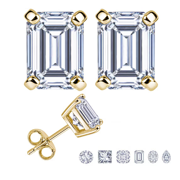 JeenMata 0.5 Carat Emerald Solitaire Moissanite Stud Earrings for Women, Earrings for Men, 18K Yellow Gold Plated, Hypoallergenic Earrings, D VS1, Stud Earring for Woman, Jewelry, Gift, Earrings