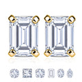 JeenMata Minimalist 0.5 Carat Emerald Cut Moissanite Solitaire Stud Earrings in 18k Yellow Gold Plating for Women
