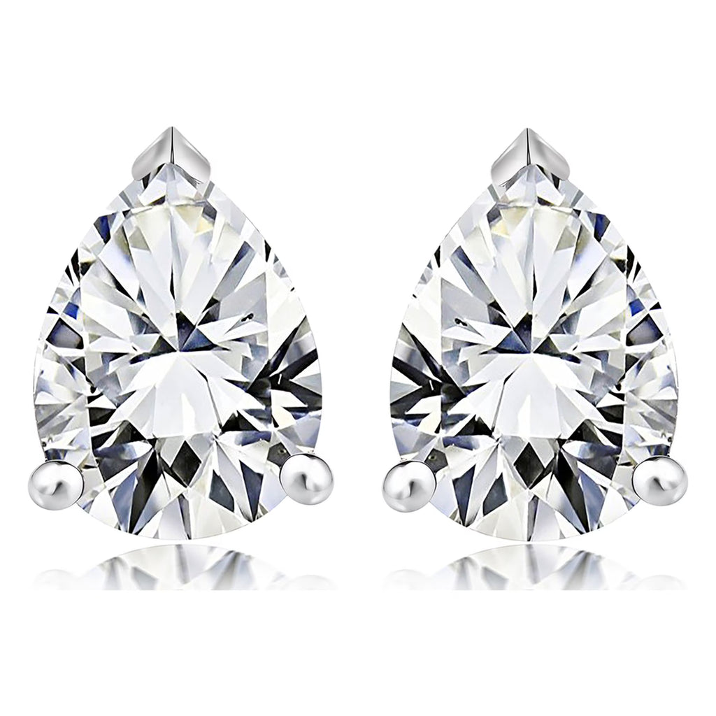 JeenMata Minimalist 1 Carat Pear Cut Moissanite Solitaire Stud Earrings In 18K White Gold Plating Over Silver