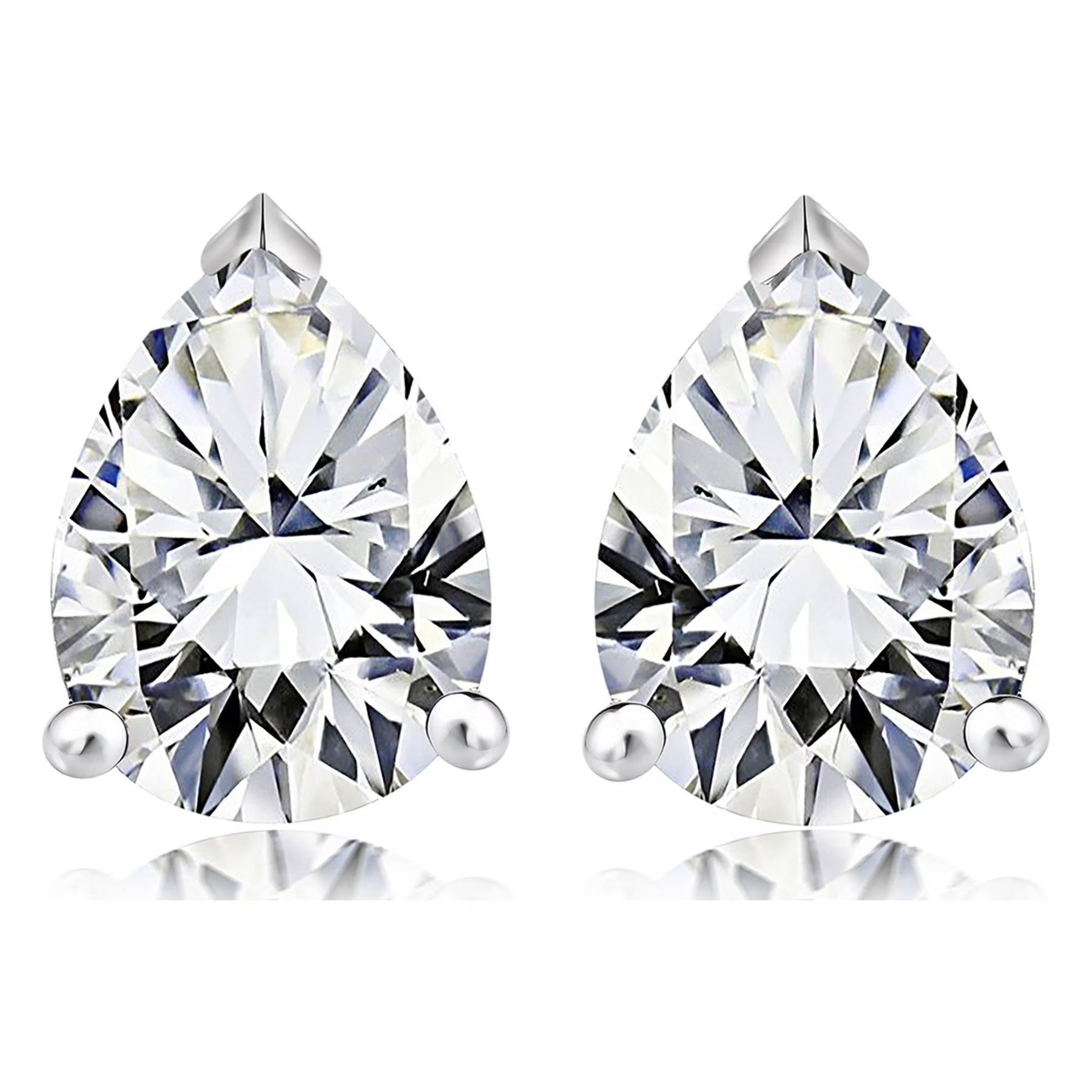 JeenMata Minimalist 1 Carat Pear Cut Moissanite Solitaire Stud Earrings In 18K White Gold Plating Over Silver