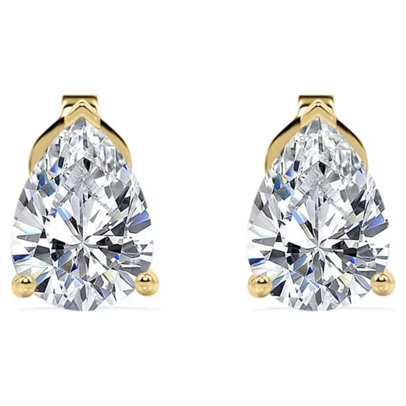 JeenMata Minimalist 1 Carat Pear Cut Moissanite Solitaire Stud Earrings In 18K Yellow Gold Plating Over Silver