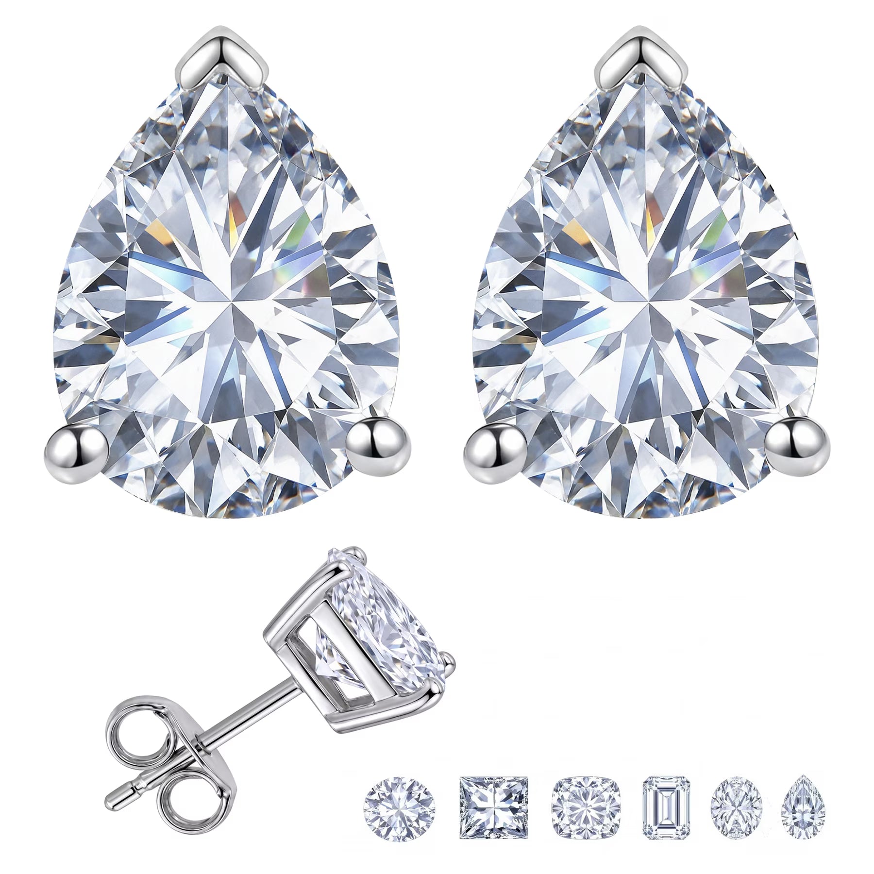 JeenMata 1 Carat Pear Solitaire Moissanite Stud Earrings for Women, Earrings for Men, 18K White Gold Plated, Hypoallergenic Earrings, D VS1, Stud Earring for Woman, Jewelry, Gift, Earrings