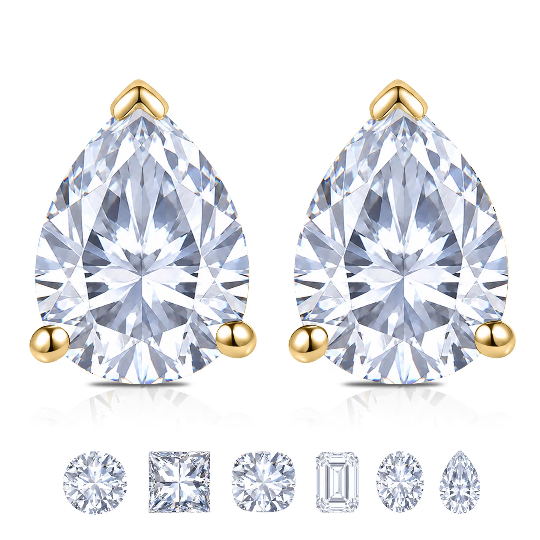 JeenMata Minimalist - 1 Carat Teardrop Moissanite - Solitaire Stud Earrings in 18k Yellow Gold Plating for Women
