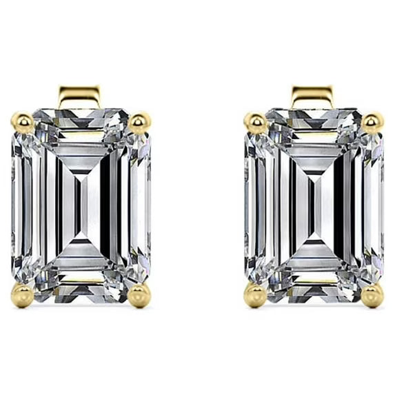JeenMata Minimalist 1 Carat Emerald Cut Moissanite Solitaire Stud Earrings In 18K Rose Gold Plating Over Silver