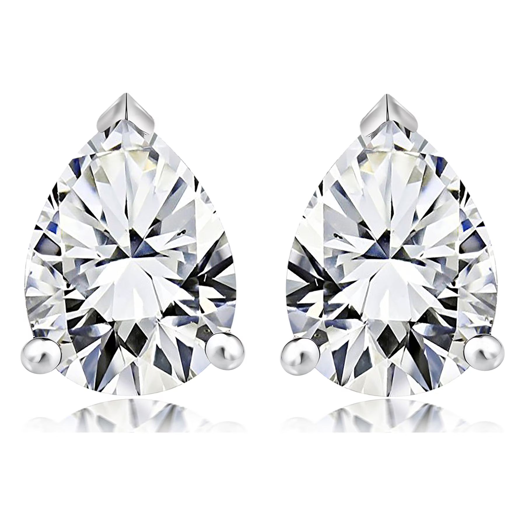 JeenMata Minimalist 2 Carat Pear Cut Moissanite Solitaire Stud Earrings In 18K White Gold Plating Over Silver