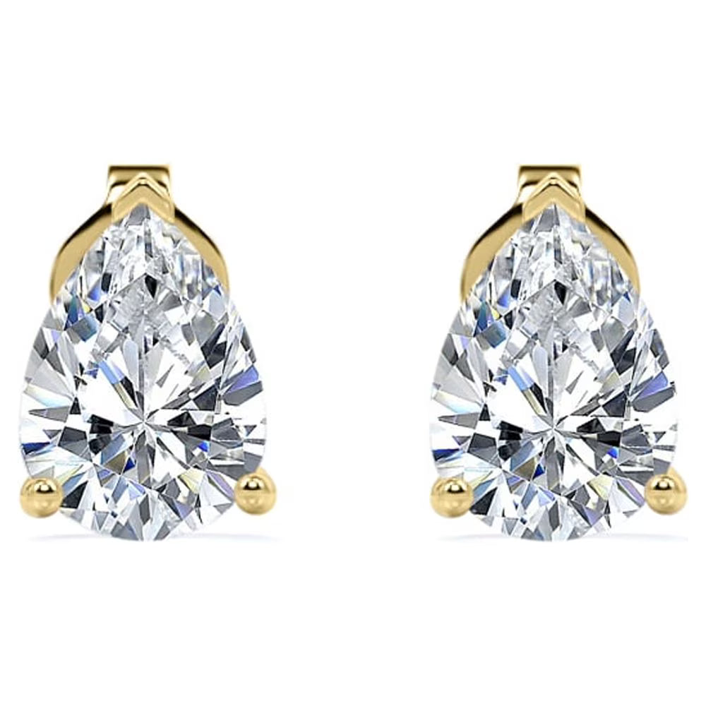 JeenMata Minimalist 2 Carat Pear Cut Moissanite Solitaire Stud Earrings In 18K Yellow Gold Plating Over Silver