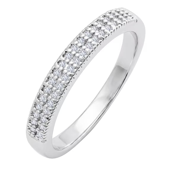 JeenMata Moissanite Stackable Anniversary Ring - Micro Pave Half Eternity Wedding Rings for Women in 18K White Gold Plating, Gift for Her, Gift for Women