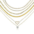JEENMATA Multipack 6 pc Women Layered Necklace Pendant, Yellow Gold Plating, Gold Chain, Choker Necklace, Herringbone Layered Necklace Jewelry Gift