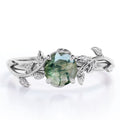 JeenMata Nature Inspired 0.50 Carat Natural Green Moss Agate Solitaire Engagement Ring - Forest Ring - 18K White Gold Plating for Women