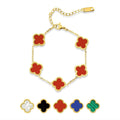 JeenMata Red Flower Link Bracelet in Yellow Gold Plated