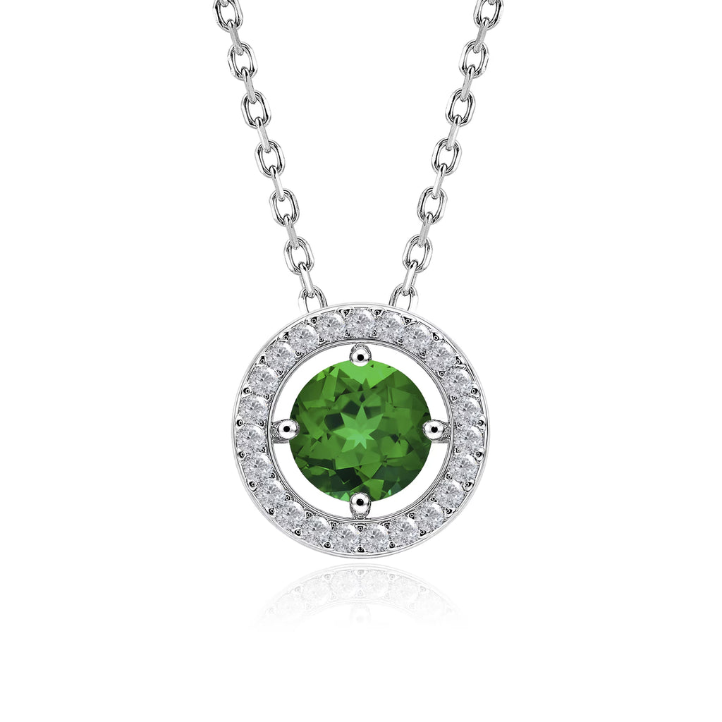 JeenMata Solitaire 1.25 Carat Round Cut - Emerald - May Birthstone Halo Pendant Necklace in White Gold Plating, Adult, Female