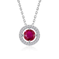 JeenMata Solitaire 1.25 Carat Round Cut - Ruby - July Birthstone Halo Pendant Necklace in White Gold Plating, Adult, Female