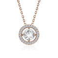 JeenMata Solitaire 1 Carat Round Cut - Moissanite - April Birthstone Halo Pendant Necklace 18k Rose Gold over Silver, Adult, Female