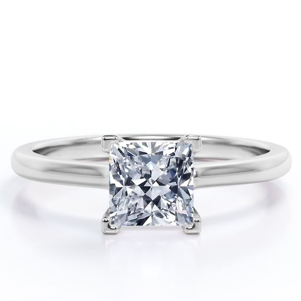 JeenMata 4 Prong - 2 Carat Princess Cut - Solitaire Engagement Ring in 18K White Gold Plating for Women
