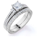 JeenMata Stunning 0.75 Carat - Princess Cut Lab Grown Diamond - Pave - Vintage - Double Band Engagement Ring - Bridal Set - 10K White Gold