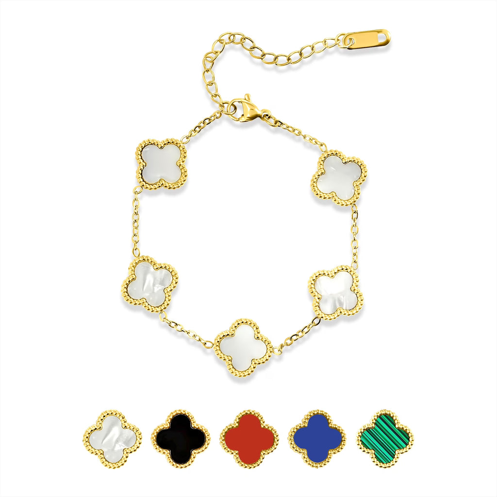 JeenMata White Flower Link Bracelet in Yellow Gold Plated