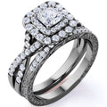 JeenMata 1.25 Carat Square Moissanite Engagement Ring for Women, Double Halo Bridal Wedding Ring Set with Twisted Band in 18K Black Gold Plated