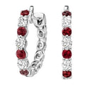 JeenMata 2 Carat July Birthstone - Ruby Red & Cubic Zirconia Hoop Earrings - Multicolor Birthstone Earrings in 18K White Gold Plating for Women