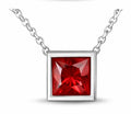 JeenMata 3.3 Carat July - Ruby Birthstone Princess Cut Bezel Set Pendant Necklace - in 18K White Gold Plating for Women