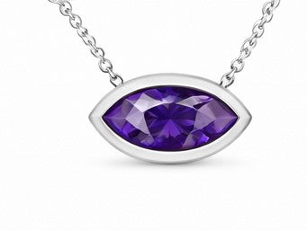 JeenMata 3.6 Carat June - Alexandrite Birthstone Marquise Cut Bezel Set Pendant Necklace - in 18K White Gold Plating for Women