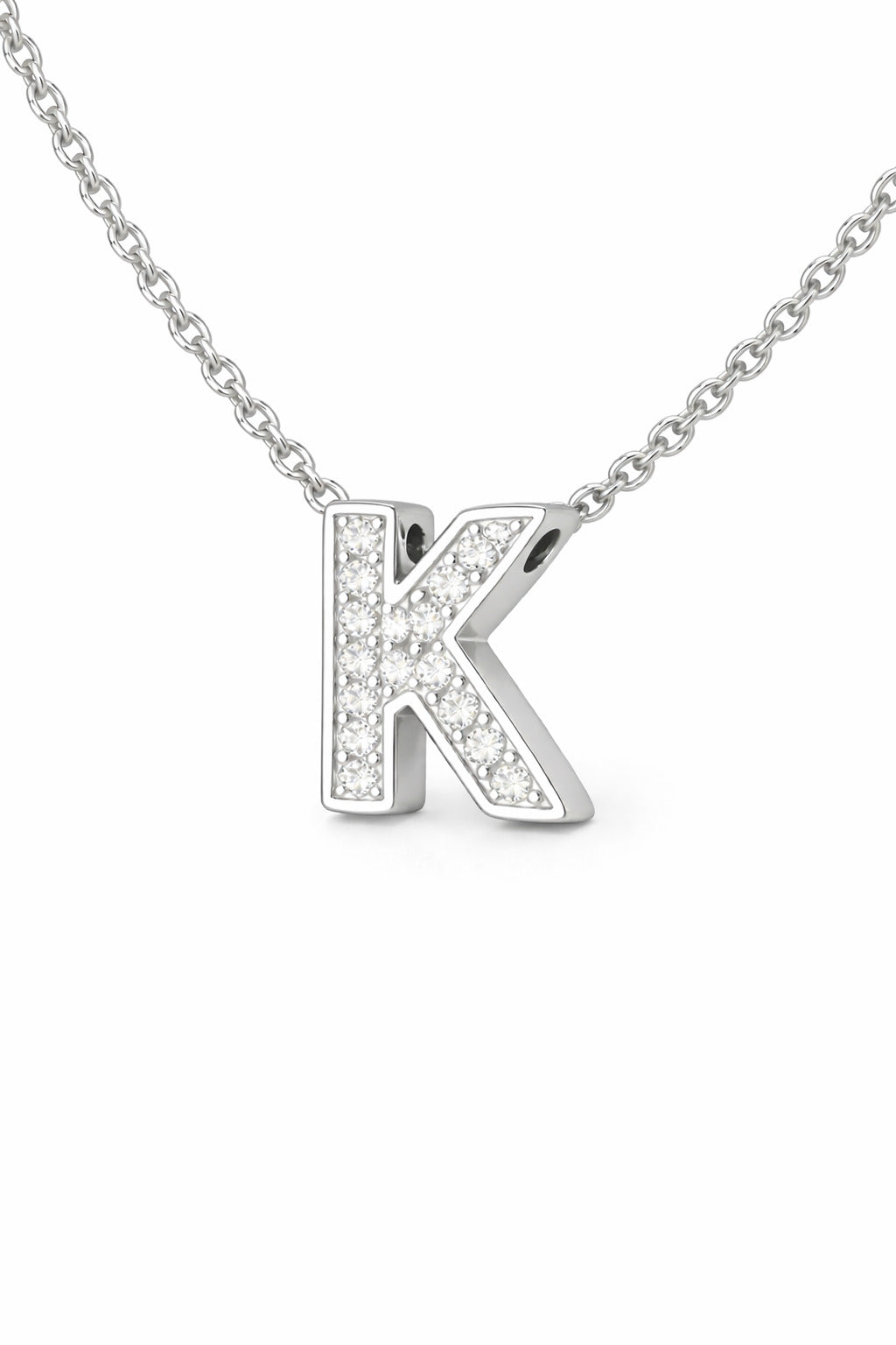 JeenMata Lab Grown Diamond Initial “K” Letter Necklace – Elegant Alphabet Pendant Gift – 18K White Gold Plating for Women