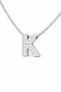 JeenMata Lab Grown Diamond Initial “K” Letter Necklace – Elegant Alphabet Pendant Gift – 18K White Gold Plating for Women