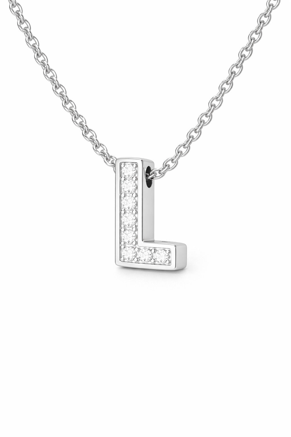 JeenMata Lab Grown Diamond Initial “L” Letter Necklace – Elegant Alphabet Pendant Gift – 18K White Gold Plating for Women