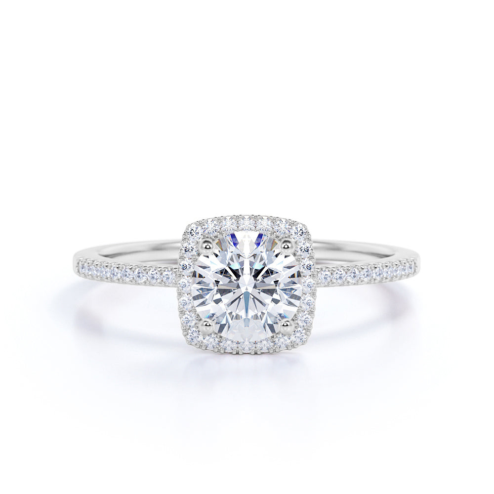 1.50 Carat Round Cut Moissanite  Halo Engagement Ring