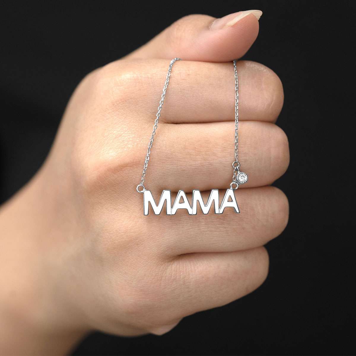 MAMA Certified Lab Diamond Pendant Necklace in 18K White Gold over Silver