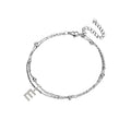 JeenMata Lab Grown Diamond Initial "E" Lab Grown Diamond Letter Bracelet - Double Layer Alphabet Jewelry - 18K White Gold Plating for Women