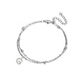 JeenMata Lab Grown Diamond Initial "G" Lab Grown Diamond Letter Bracelet - Double Layer Alphabet Jewelry - 18K White Gold Plating for Women