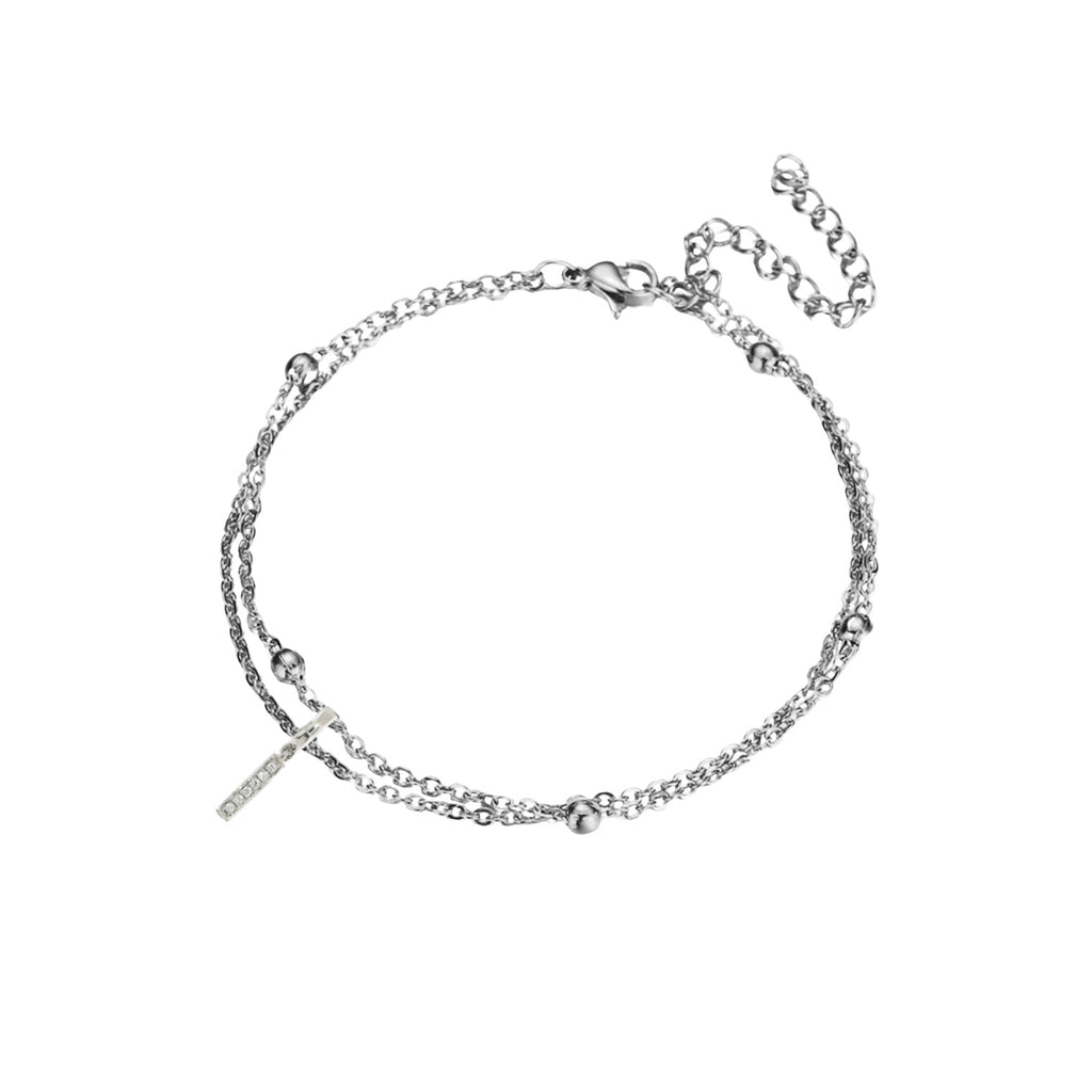 JeenMata Lab Grown Diamond Initial "I" Lab Grown Diamond Letter Bracelet - Double Layer Alphabet Jewelry - 18K White Gold Plating for Women