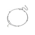 JeenMata Lab Grown Diamond Initial "L" Lab Grown Diamond Letter Bracelet - Double Layer Alphabet Jewelry - 18K White Gold Plating for Women