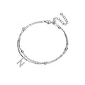 JeenMata Lab Grown Diamond Initial "N" Lab Grown Diamond Letter Bracelet - Double Layer Alphabet Jewelry - 18K White Gold Plating for Women