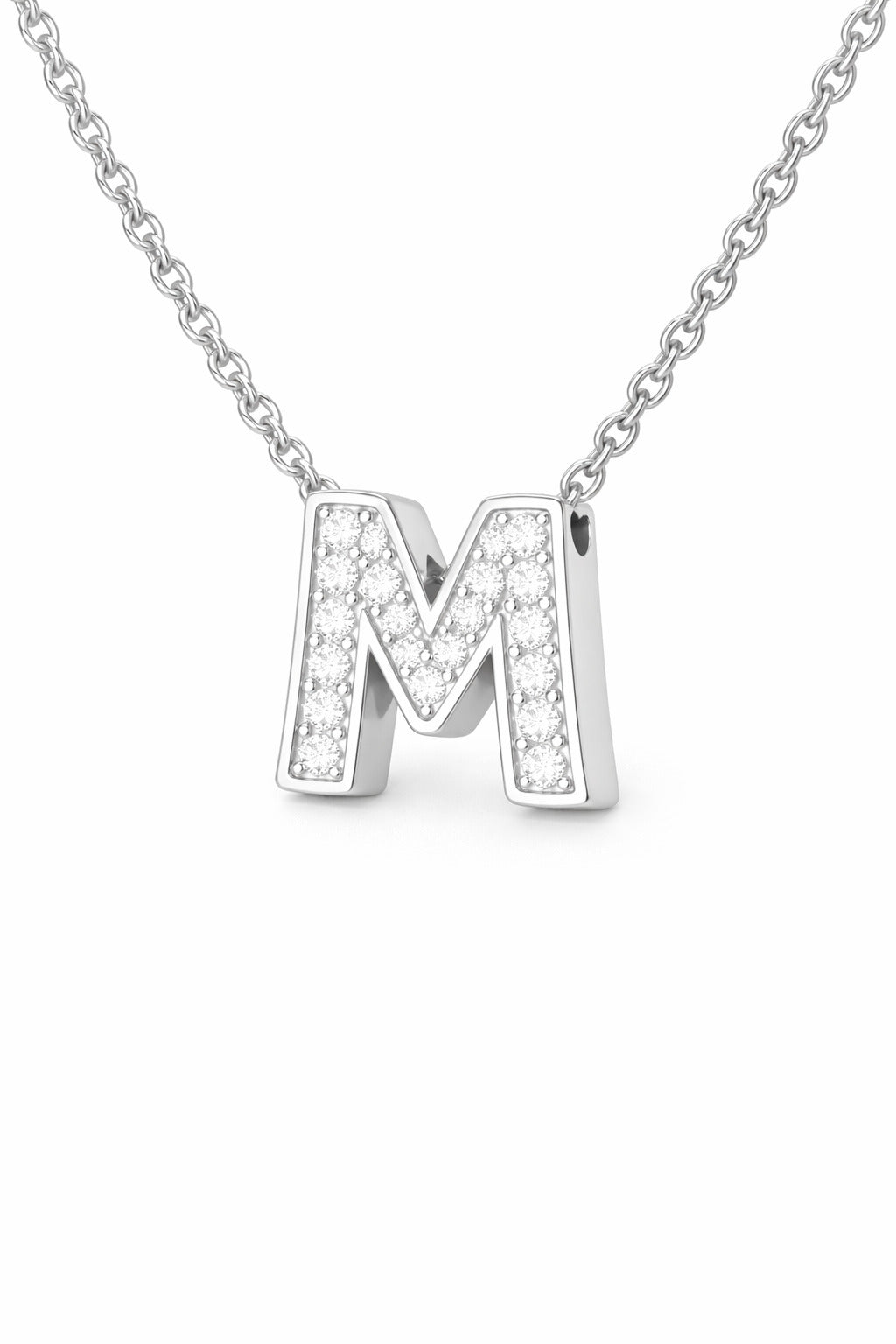 JeenMata Lab Grown Diamond Initial “M” Letter Necklace – Elegant Alphabet Pendant Gift – 18K White Gold Plating for Women