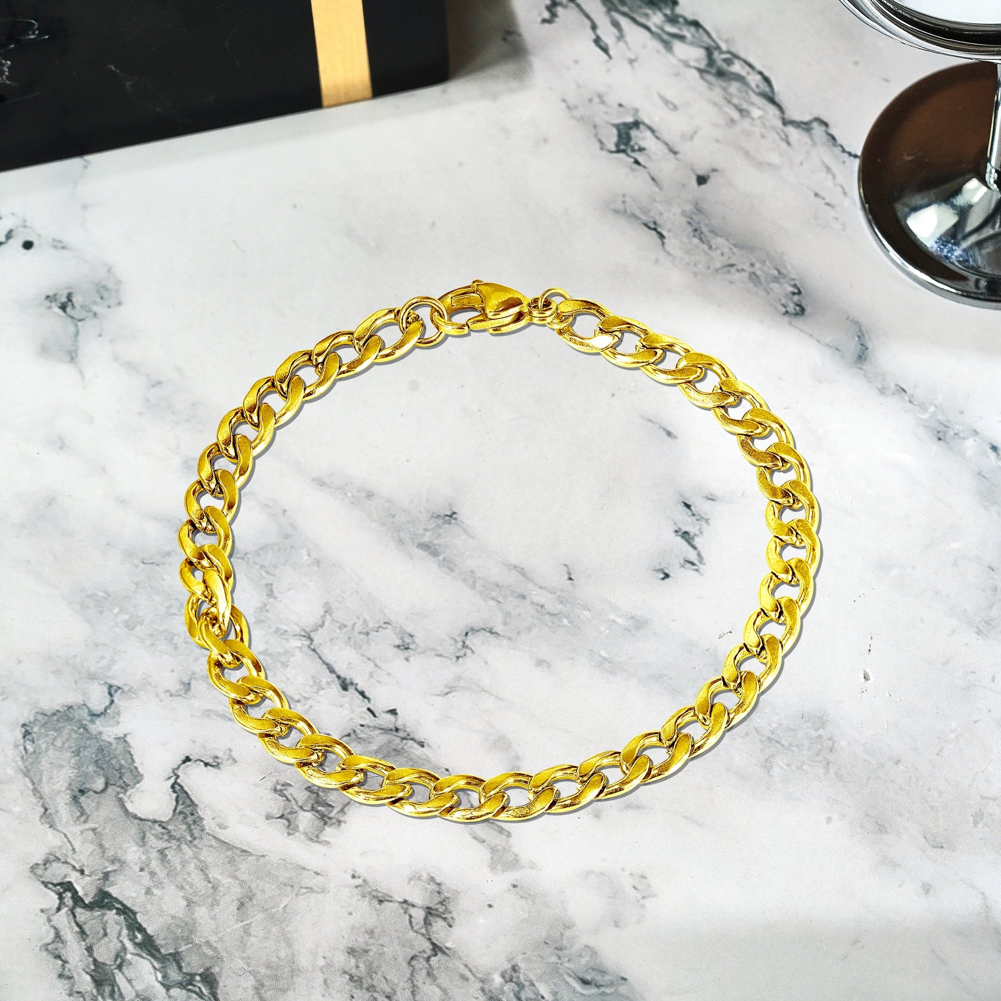 JeenMata 6 mm Flat Curb Chain Bracelet - Minimalist Bracelet - Gift for Husband