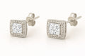 JeenMata 2 Carat Moissanite Princess Cut Stud Earrings Classic Square Design in 18K White Gold Plated for Women
