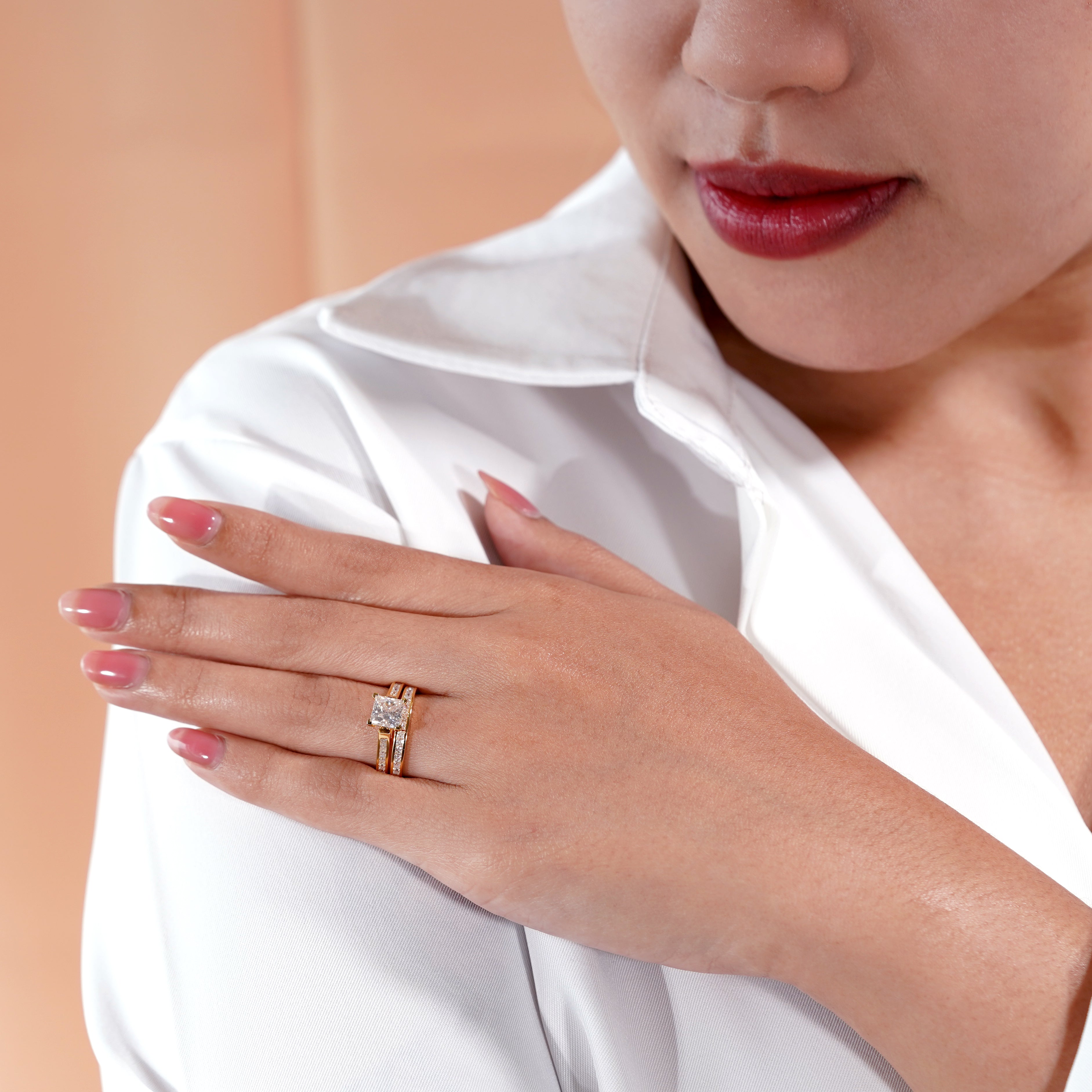 2 Carat Princess Cut Moissanite Channel Wedding ring Set